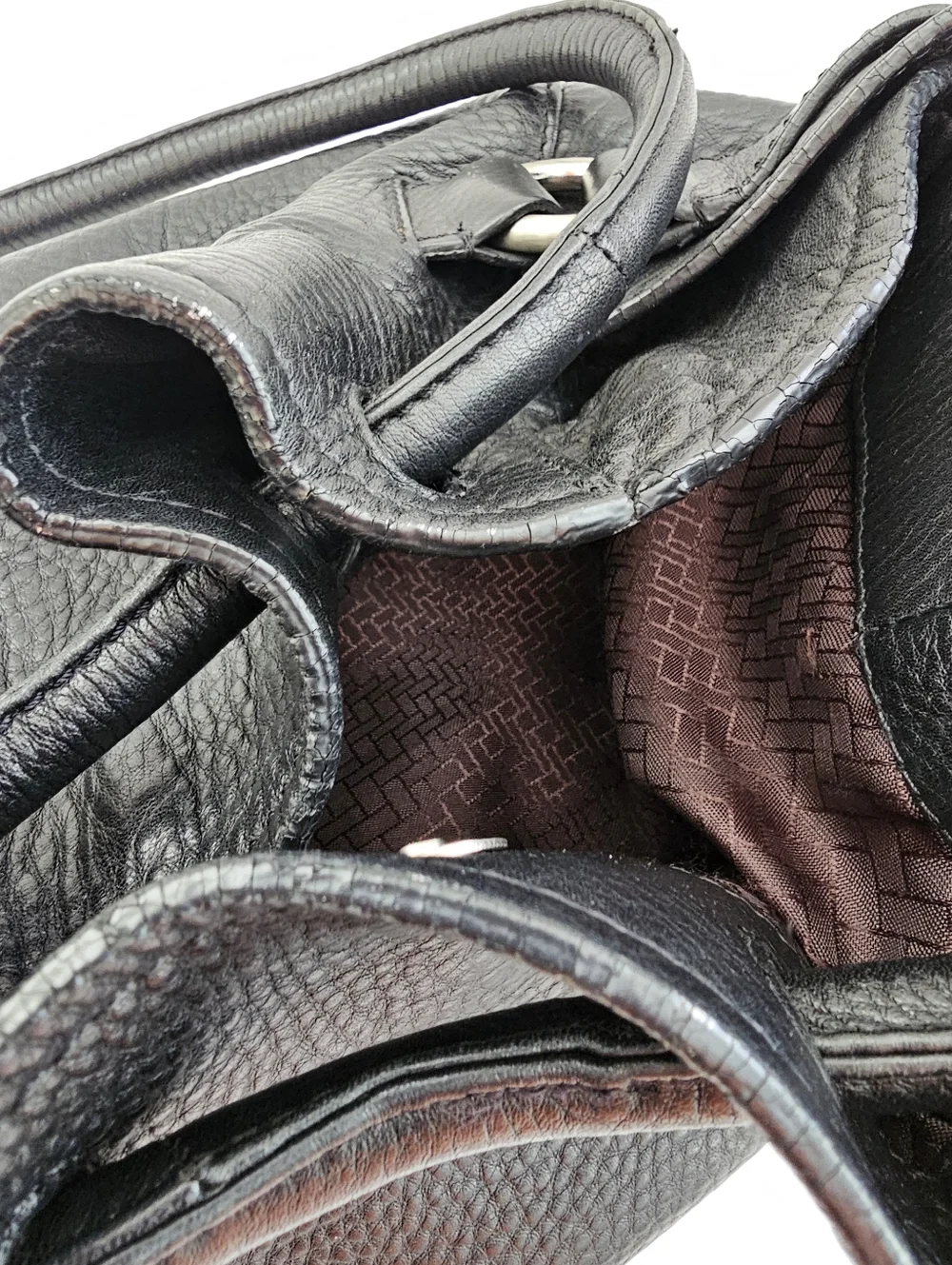 Cole Haan Black Pebbled Leather Village Satchel Bag - Silver Hardware